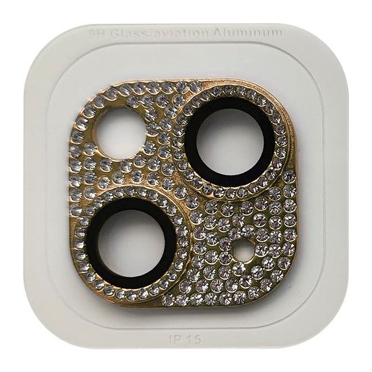 Uniqkart For iPhone 15 / 15 Plus Crystal Clear Camera Lens Protector Aluminum Alloy + Tempered Glass Lens Film - Gold