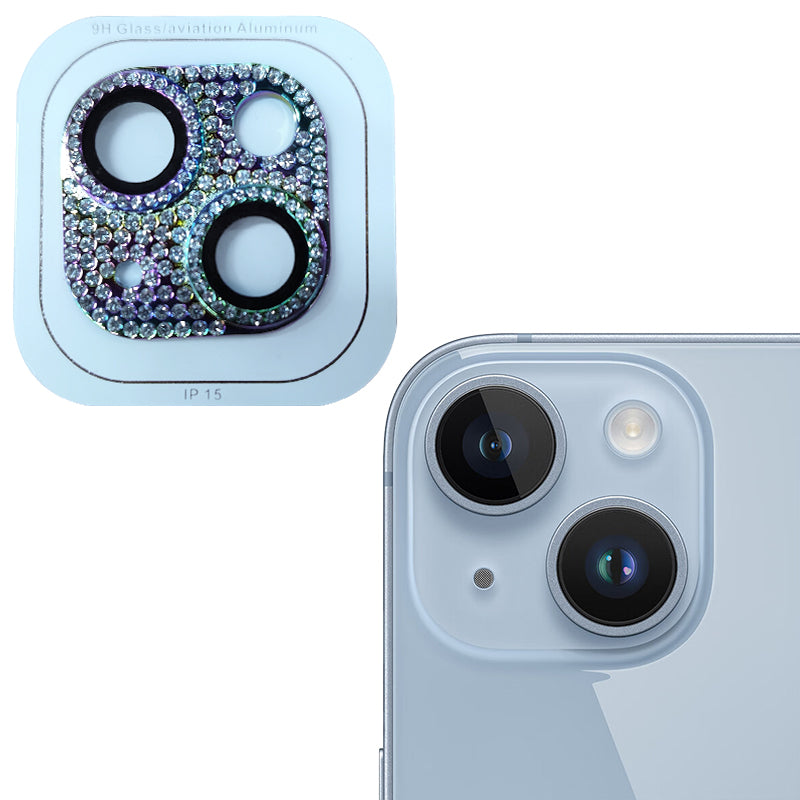 Uniqkart For iPhone 15 / 15 Plus Crystal Clear Camera Lens Protector Aluminum Alloy + Tempered Glass Lens Film - Multi-color