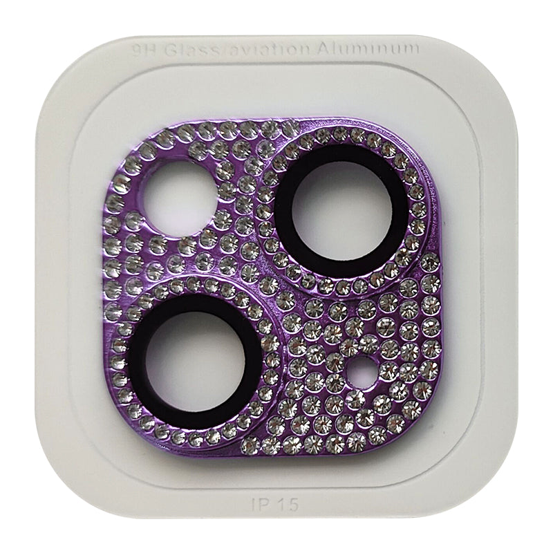Uniqkart For iPhone 15 / 15 Plus Crystal Clear Camera Lens Protector Aluminum Alloy + Tempered Glass Lens Film - Purple