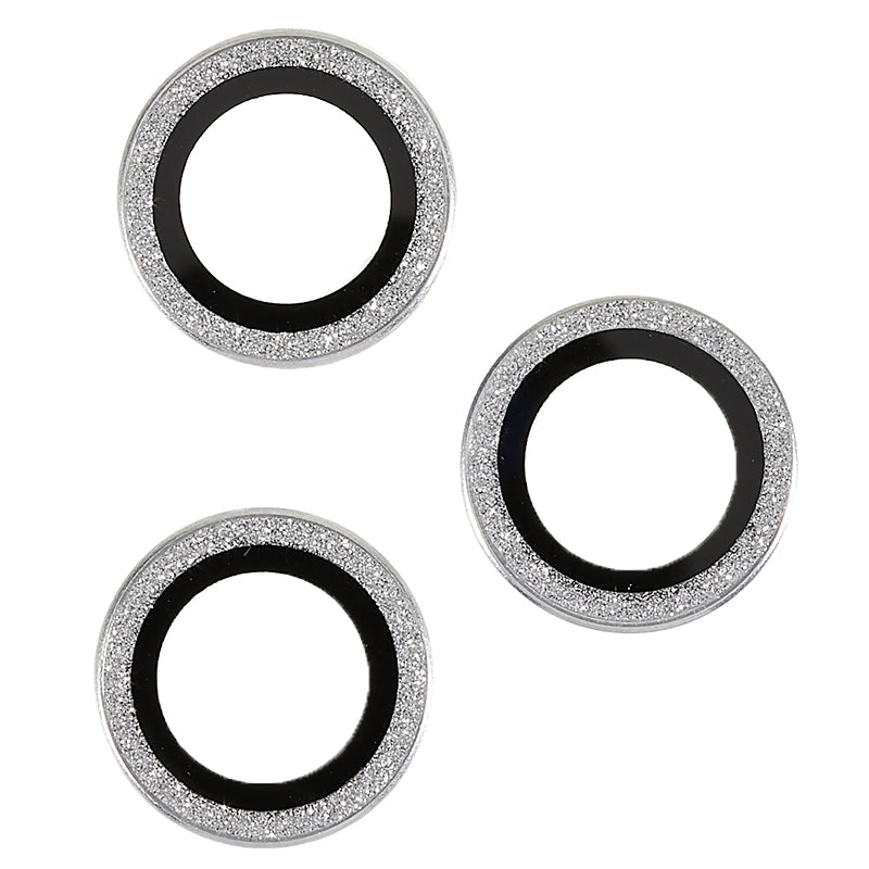Uniqkart for iPhone 15 Pro / 15 Pro Max Camera Lens Protector Set Tempered Glass Glitter Bling Ring Lens Film - Silver