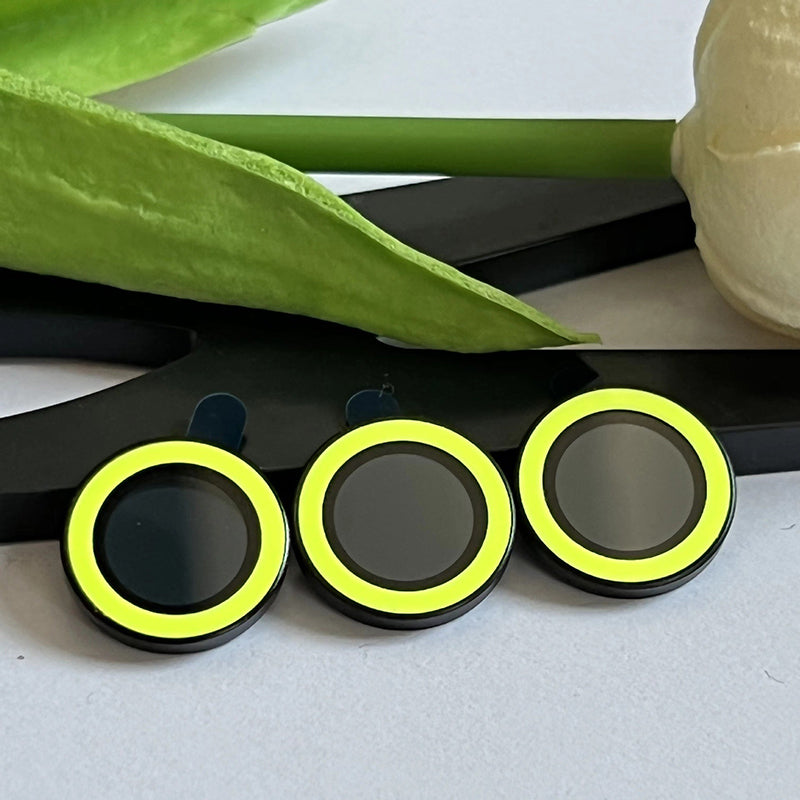 Uniqkart for iPhone 15 Pro / 15 Pro Max Luminous Camera Lens Protector Set Tempered Glass Individual Ring Lens Film - Green