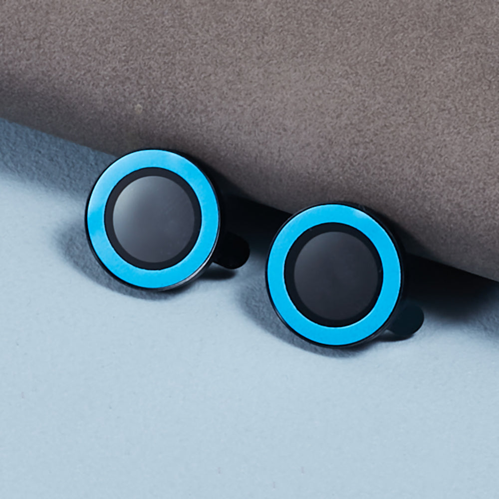 Uniqkart for iPhone 15 / 15 Plus Camera Lens Protector Set Luminous Ring Tempered Glass Back Lens Film - Blue