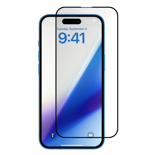 Uniqkart for iPhone 15 Pro Tempered Glass Film Silk Printing Diamond Cut Edge Anti-Scratch Full Screen Protector