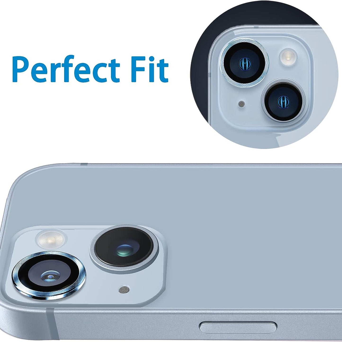 Uniqkart for iPhone 15 / 15 Plus Camera Lens Protector Set CD Vein Tempered Glass + Metal Ring Lens Film - Blue