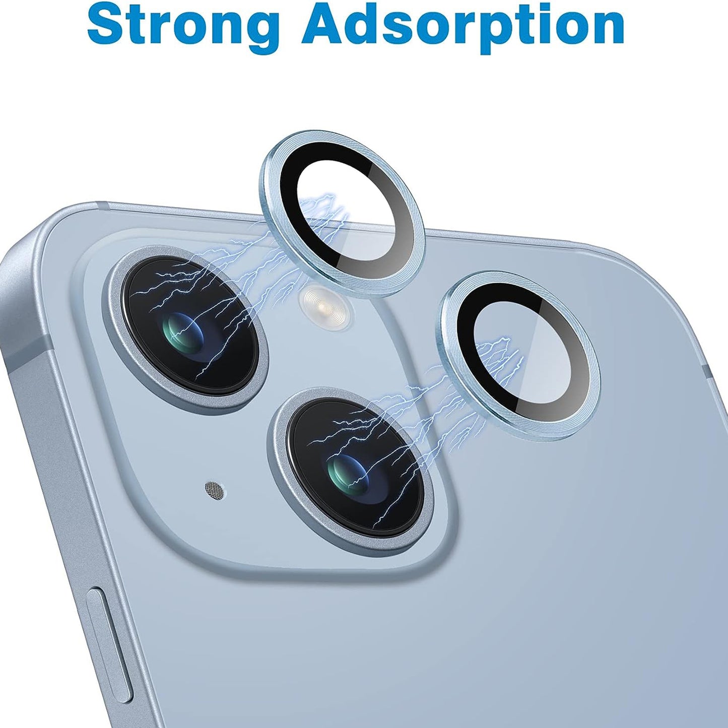 Uniqkart for iPhone 15 / 15 Plus Camera Lens Protector Set CD Vein Tempered Glass + Metal Ring Lens Film - Blue