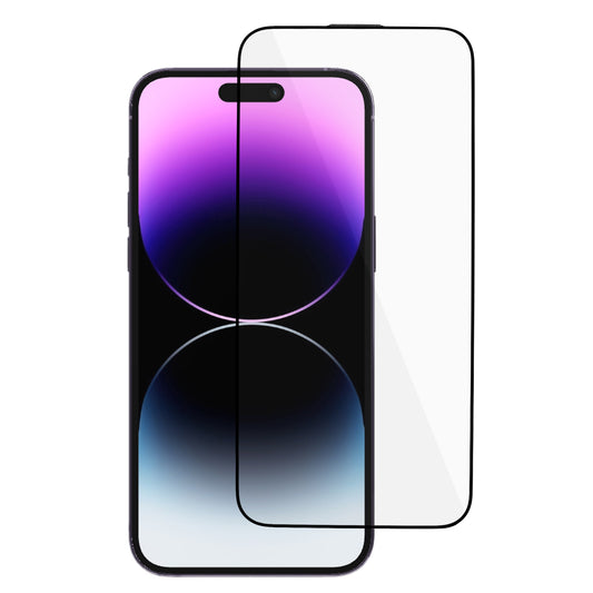 Uniqkart for iPhone 15 Plus Thick Glue Screen Protector Silk Printing High Aluminum-silicon Glass Full Cover Film with Anti-dust Net