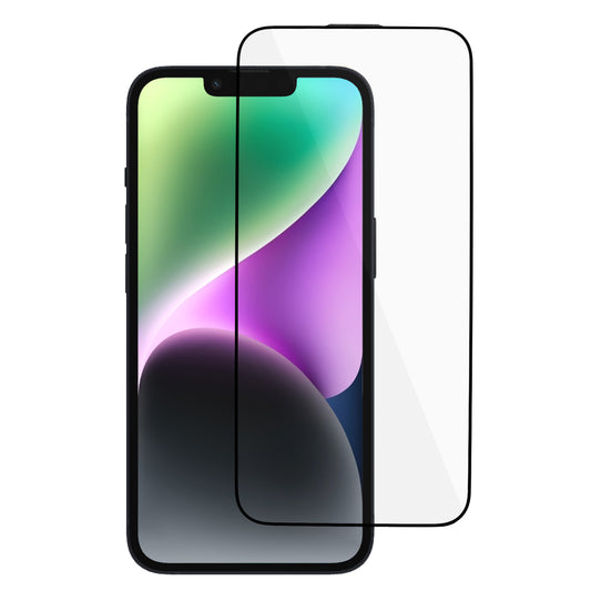 Uniqkart for iPhone 15 Plus Silk Printing Anti-scratch Full Screen Protector Full Glue Tempered Glass Film with Dust-proof Net