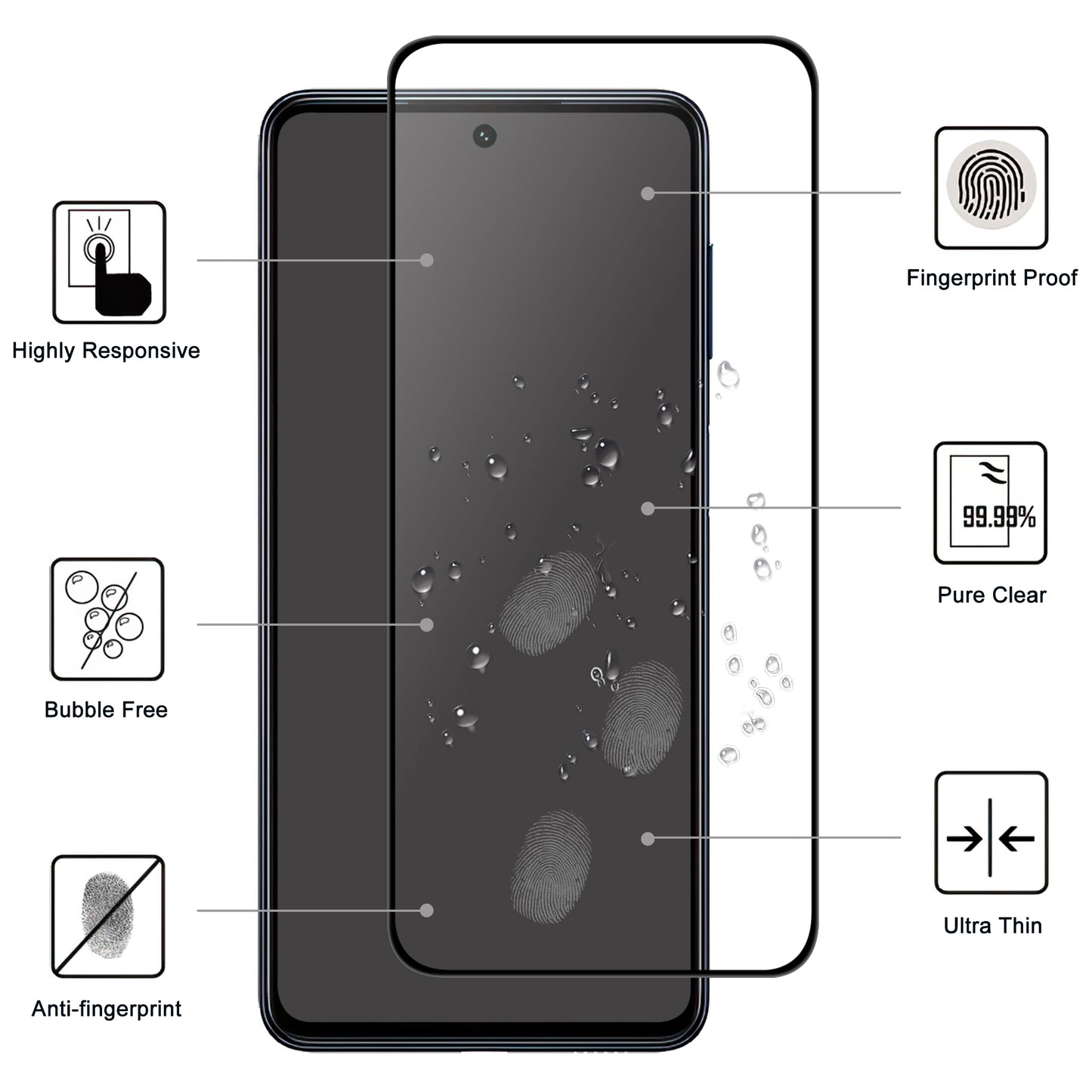 For Samsung Galaxy S24 Tempered Glass 9H Black Edge Screen Film (0.1mm Thickness, Support Fingerprint Unlock)