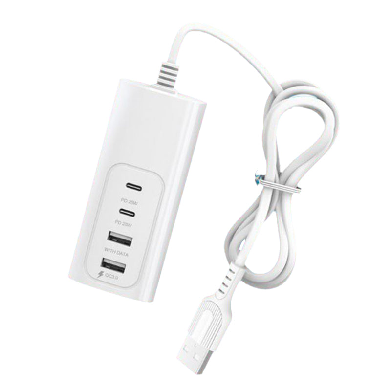 1m USB Plug PD 25W 2 USB + 2 Type-C Fast Charge Power Socket Phone Tablet Bluetooth Earphone Charger