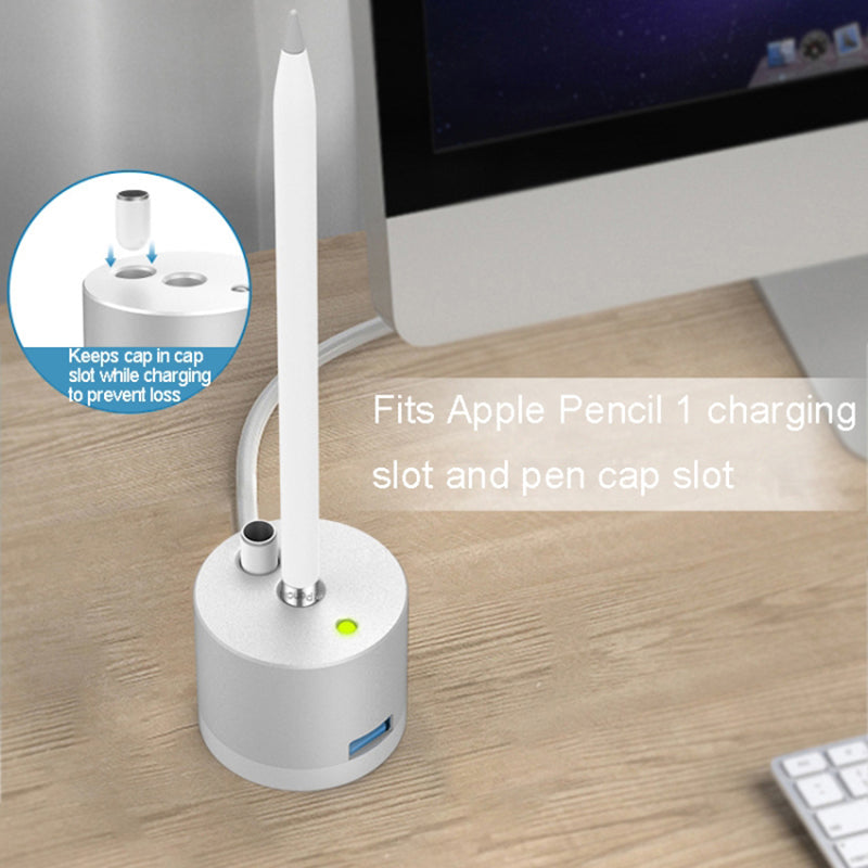 Desktop Charger Adapter for Apple Pencil (1st Generation) Charging Station with LED Light, USB Interface - Black