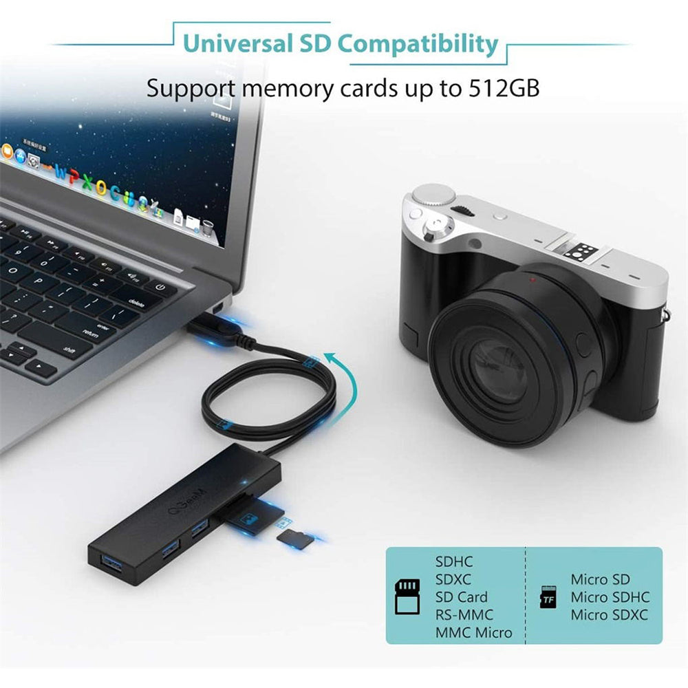 Uniqkart QG-UH05-1A 5 in 1 Ultra Slim USB A Docking Station Multi-Port USB Hub to 3 USB 3.0 SD/TF Card Reader Adapter with 0.8m Extended Cable