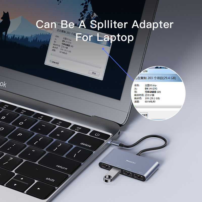 YESIDO HB13 0.15m USB C Hub Aluminum Type C Adapter with 4 USB 2.0 Ports for MacBook Pro and Other Devices