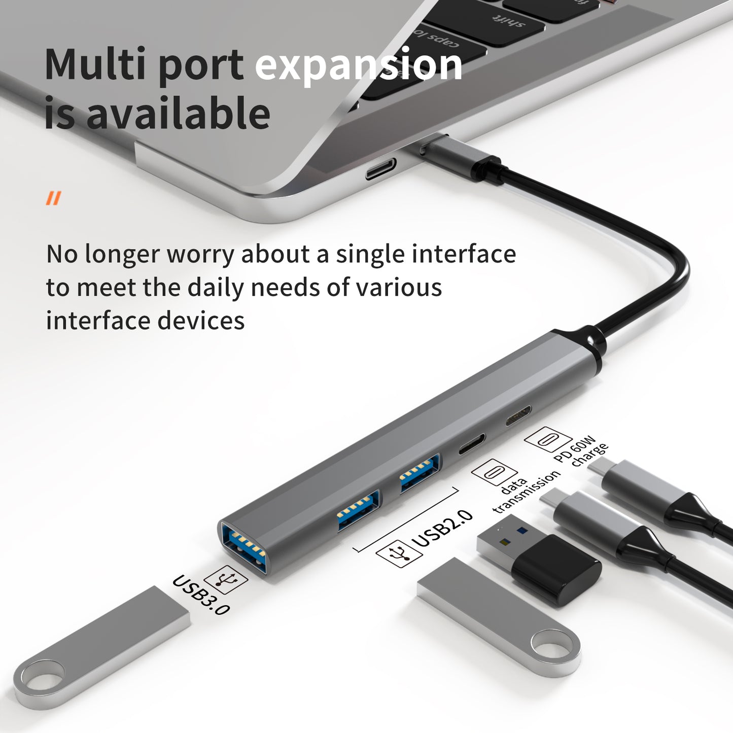 U5-C USB C Hub to 1xUSB 3.0+2xUSB 2.0+PD Charging Port+USB C Port Ultra Slim Data Hub for Notebook PC / Laptop / USB Flash Drives / Mobile HDD / Mouse