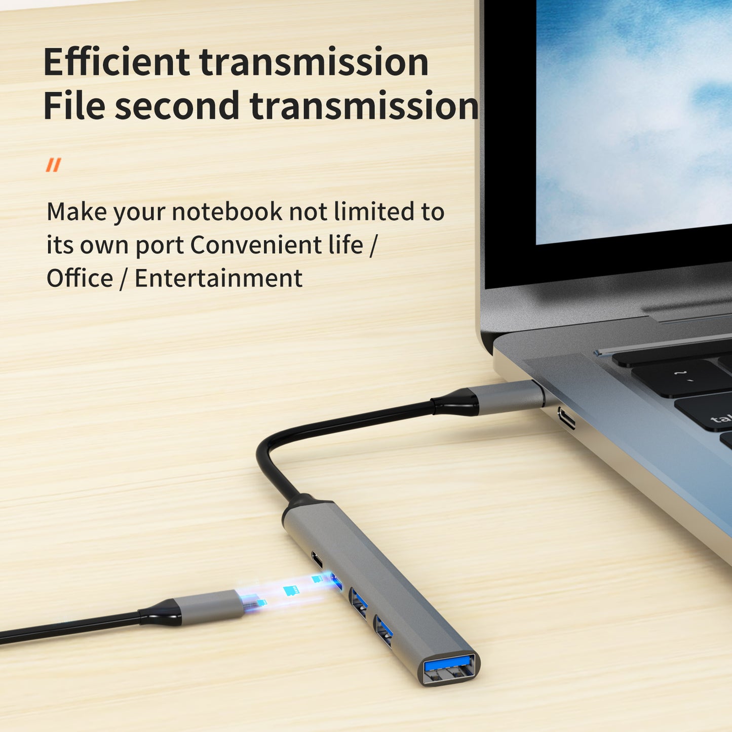 U5-C USB C Hub to 1xUSB 3.0+2xUSB 2.0+PD Charging Port+USB C Port Ultra Slim Data Hub for Notebook PC / Laptop / USB Flash Drives / Mobile HDD / Mouse
