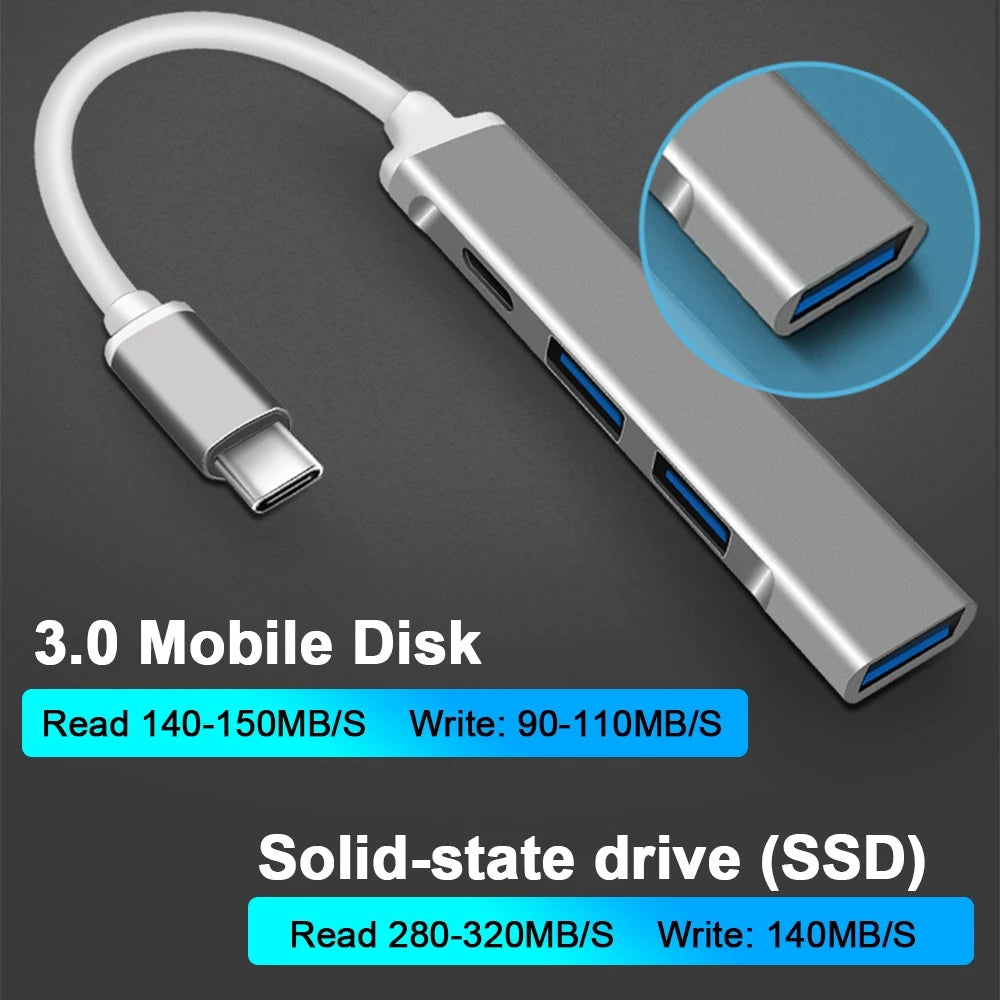C809-C 4 in 1 Type C Hub for MacBook Pro Lenovo Xiaomi 1x USB3.0+2x USB2.0+1x Type-C 2.0 Converter