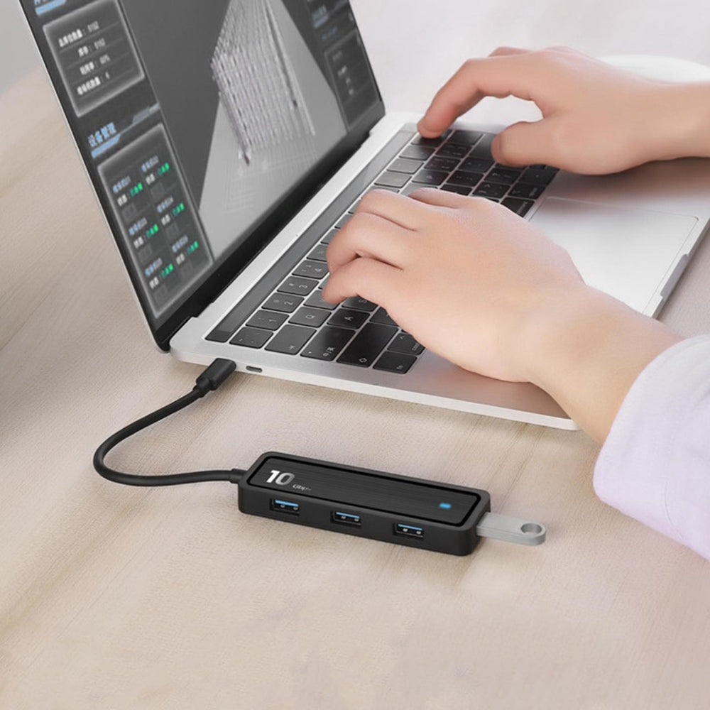 HU-002 Type C Hub Adapter 10Gbps High Speed Transmission Converter to 4xUSB 3.2 Ports and 2 Card Reader Slots Suitable for Computers Laptops
