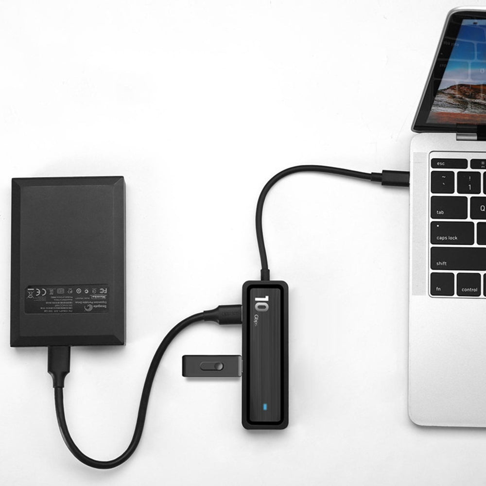 HU-002 Type C Hub Adapter 10Gbps High Speed Transmission Converter to 4xUSB 3.2 Ports and 2 Card Reader Slots Suitable for Computers Laptops