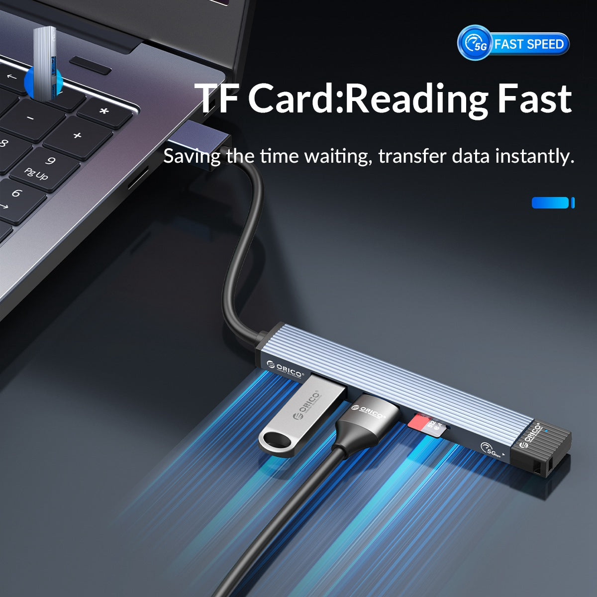 Uniqkart AH-A12F 4-Port USB3.0 HUB USB to USB3.0+USB2.0+TF Card Slot Adapter Converter Support Card Reader