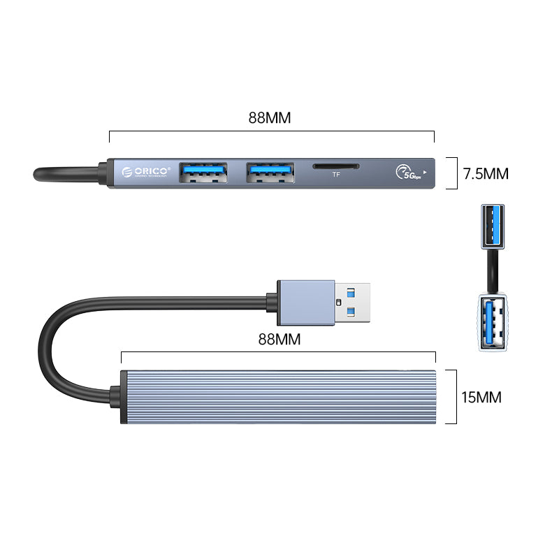 Uniqkart AH-A12F 4-Port USB3.0 HUB USB to USB3.0+USB2.0+TF Card Slot Adapter Converter Support Card Reader