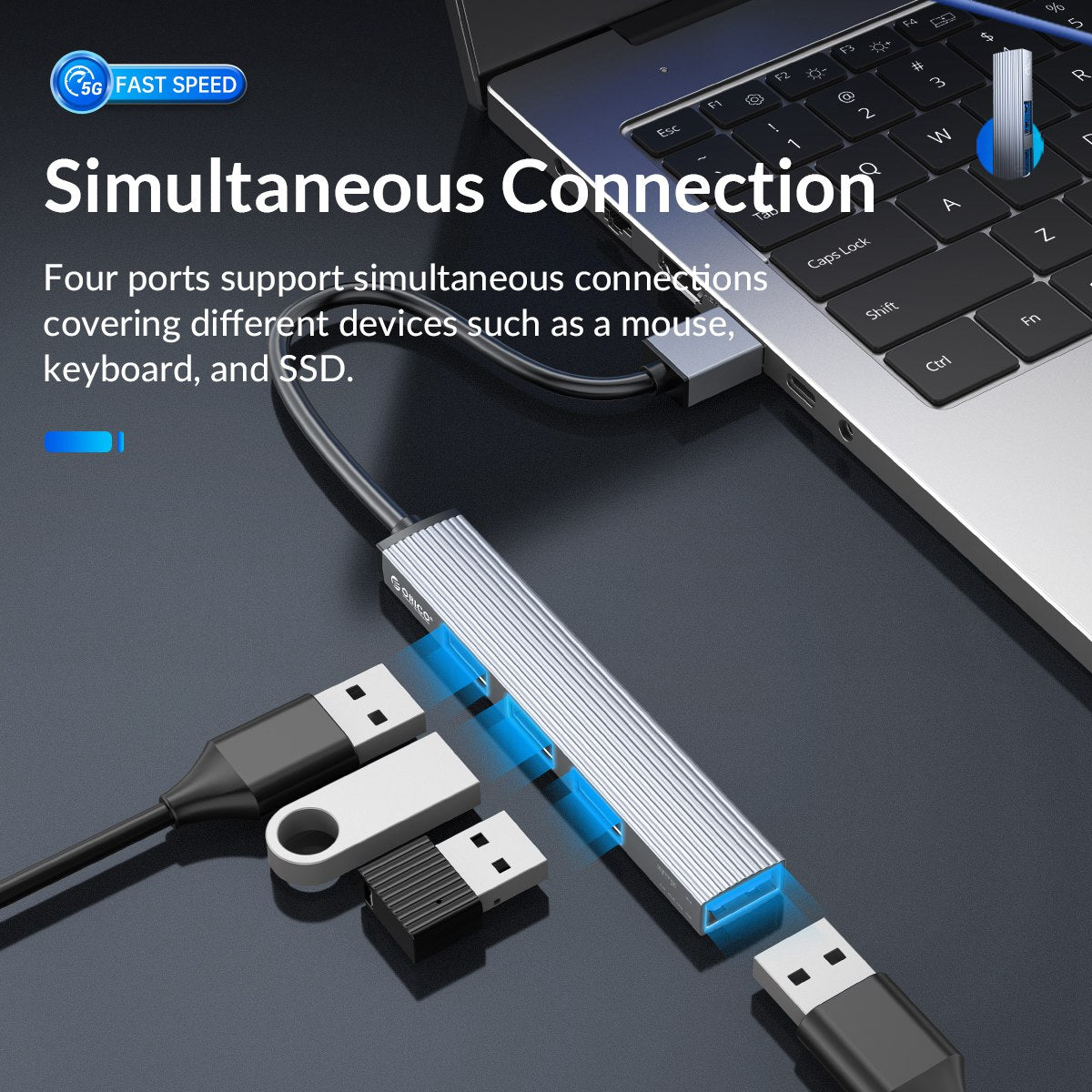 Uniqkart AH-A13 1*USB 3.0 + 3*USB 2.0 HUB 4 Port Aluminum Alloy USB Splitter for Macbook Pro PC Computer