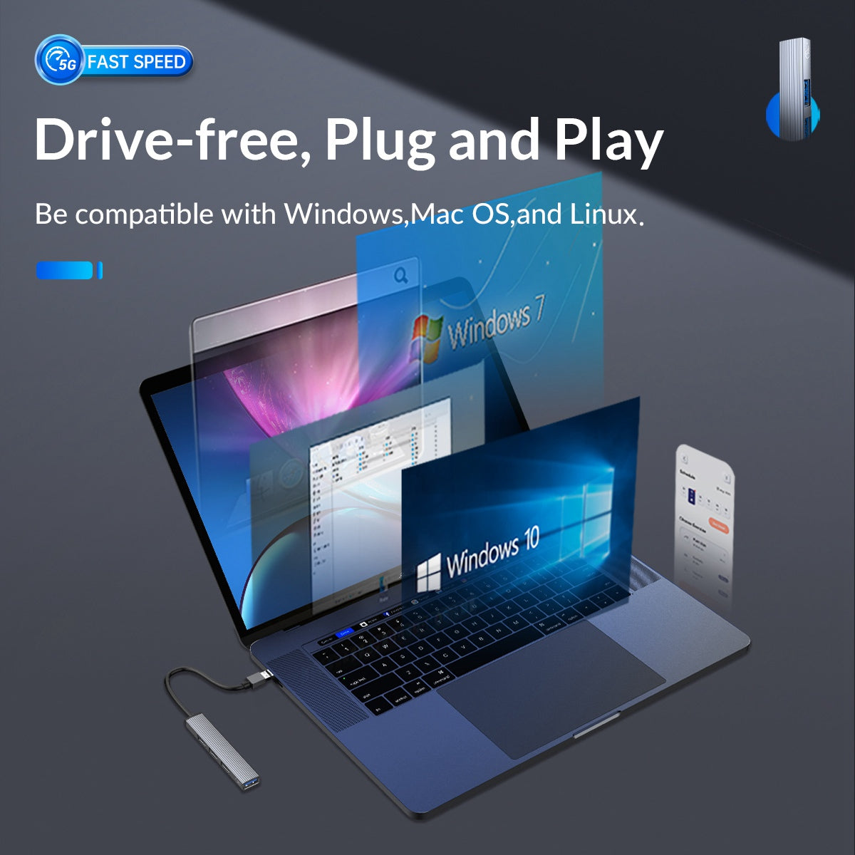 Uniqkart AH-A13 1*USB 3.0 + 3*USB 2.0 HUB 4 Port Aluminum Alloy USB Splitter for Macbook Pro PC Computer
