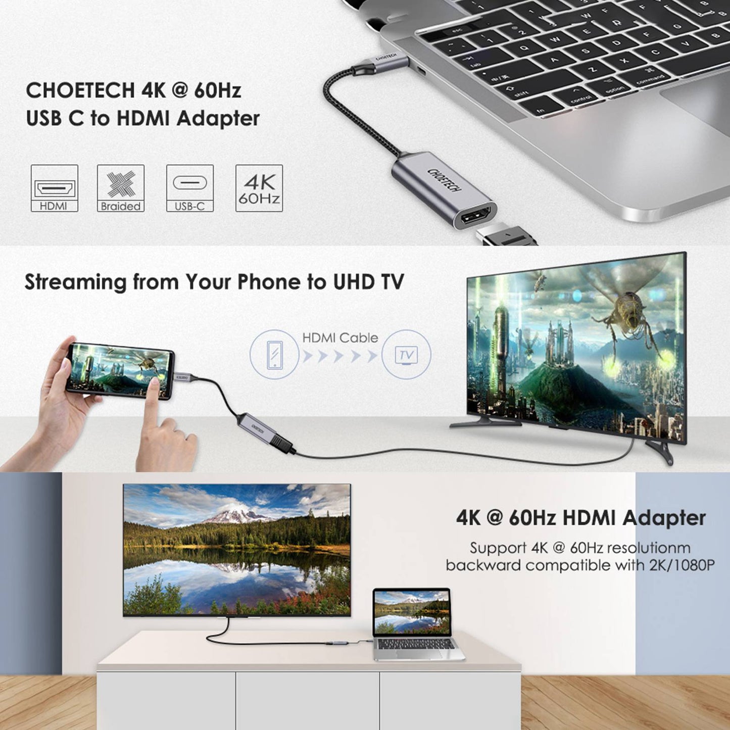 CHOETECH HUB-H10 USB Type-C to HDMI Adapter Converter for MacBook / Samsung / Huawei