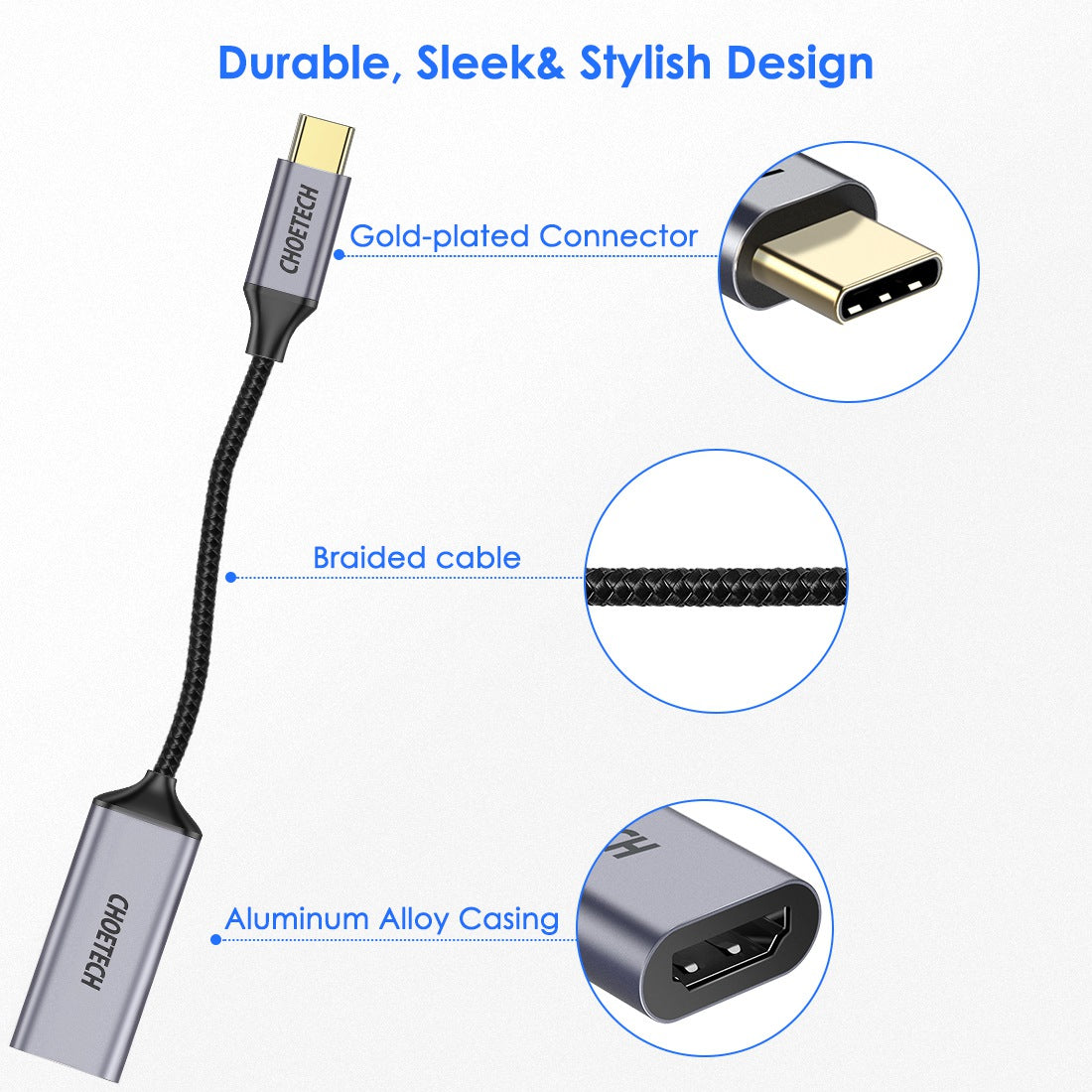 CHOETECH HUB-H10 USB Type-C to HDMI Adapter Converter for MacBook / Samsung / Huawei