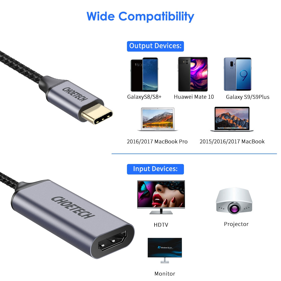 CHOETECH HUB-H10 USB Type-C to HDMI Adapter Converter for MacBook / Samsung / Huawei