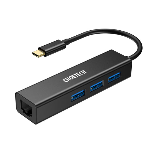 Choetech HUB-U02 4-in-1 USB-C to RJ45 + 3 USB3.0 Ports Ethernet Adapter Network Cable Connector USB Hub