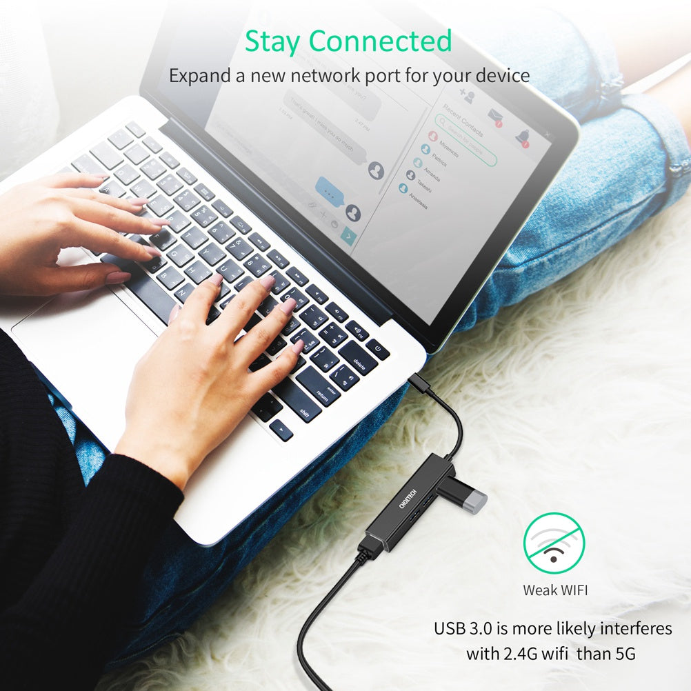 Choetech HUB-U02 4-in-1 USB-C to RJ45 + 3 USB3.0 Ports Ethernet Adapter Network Cable Connector USB Hub