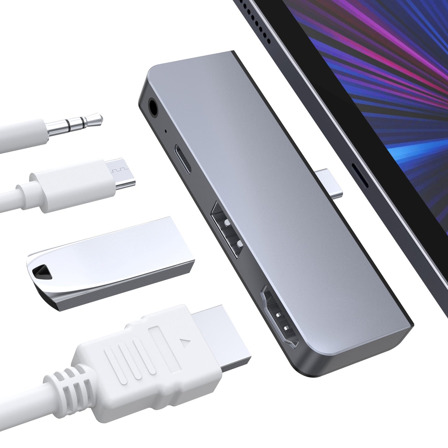 CHOETECH HUB-M13 4-in-1 USB-C to 3.5mm + Type-C + USB + HD Ports Hub Laptop Tablet Adapter
