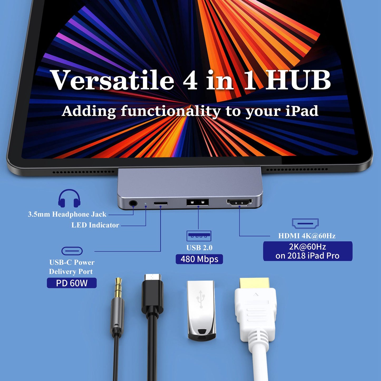 CHOETECH HUB-M13 4-in-1 USB-C to 3.5mm + Type-C + USB + HD Ports Hub Laptop Tablet Adapter