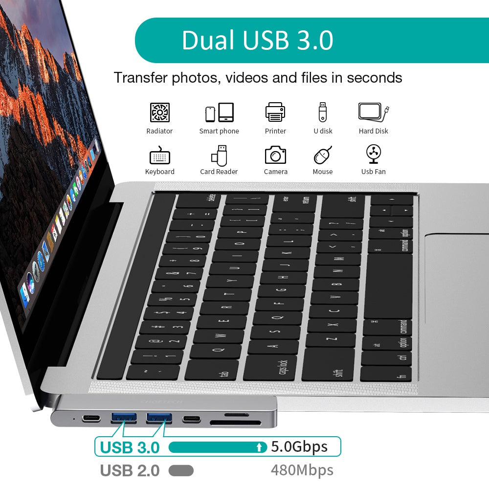 Choetech HUB-M14 for MacBook Air / Pro 7-in-1 USB-C Hub Type-C USB HD Port Adapter SD / TF Card Reader