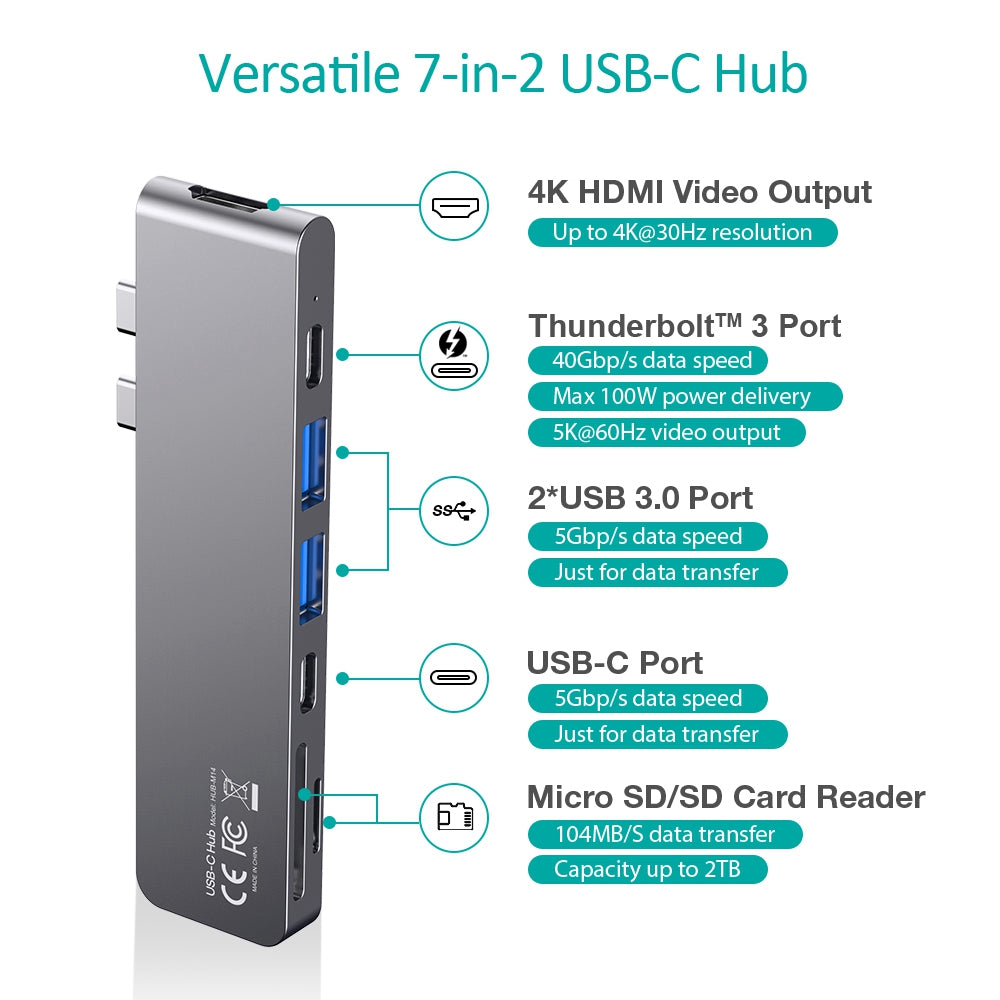 Choetech HUB-M14 for MacBook Air / Pro 7-in-1 USB-C Hub Type-C USB HD Port Adapter SD / TF Card Reader