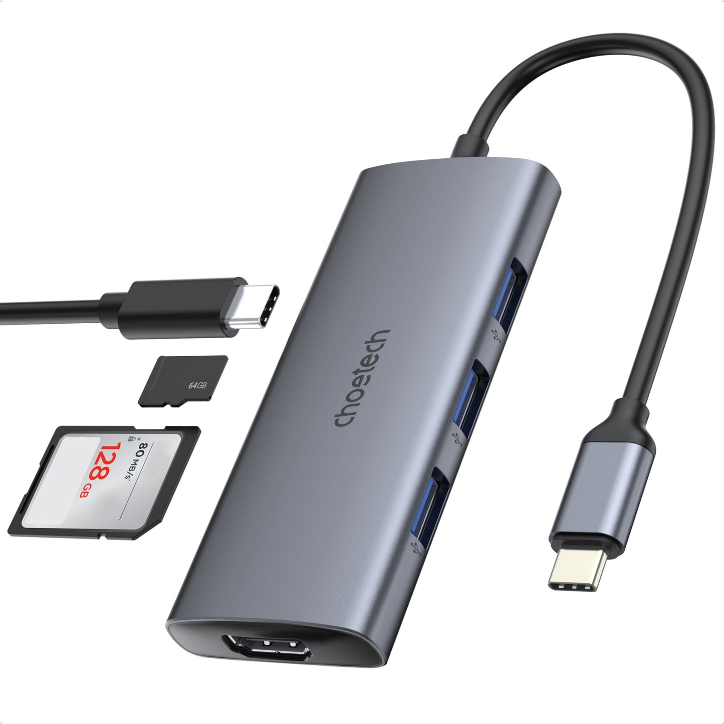 CHOETECH HUB-M19 7-in-1 USB-C to HD + 3 USB3.0 + Type-C + TF / SD Slot Adapter USB Hub for Laptop Tablet Phone