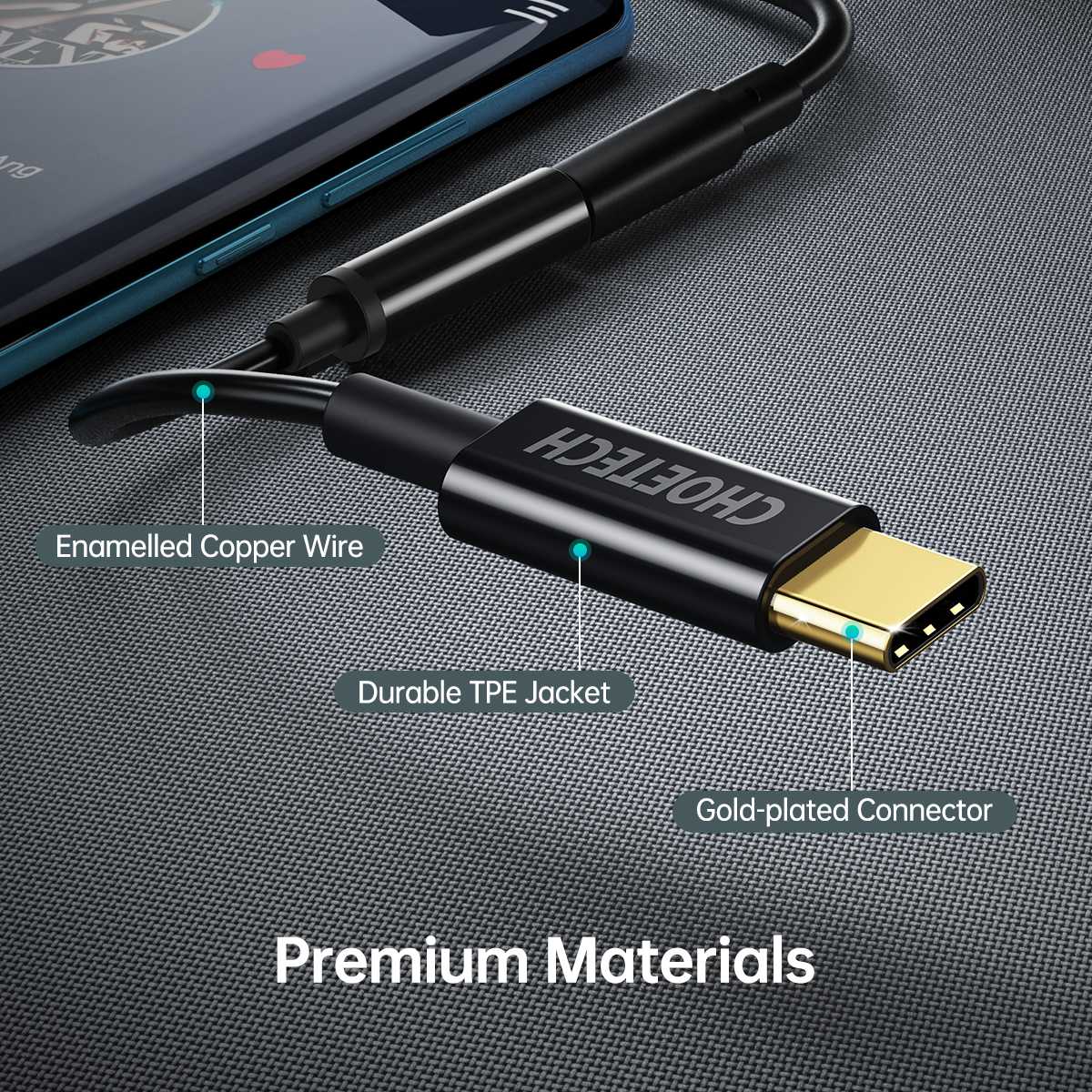 Choetech AUX003 USB-C to DC 3.5mm Female Headphone Jack Adapter Aux Audio Cable