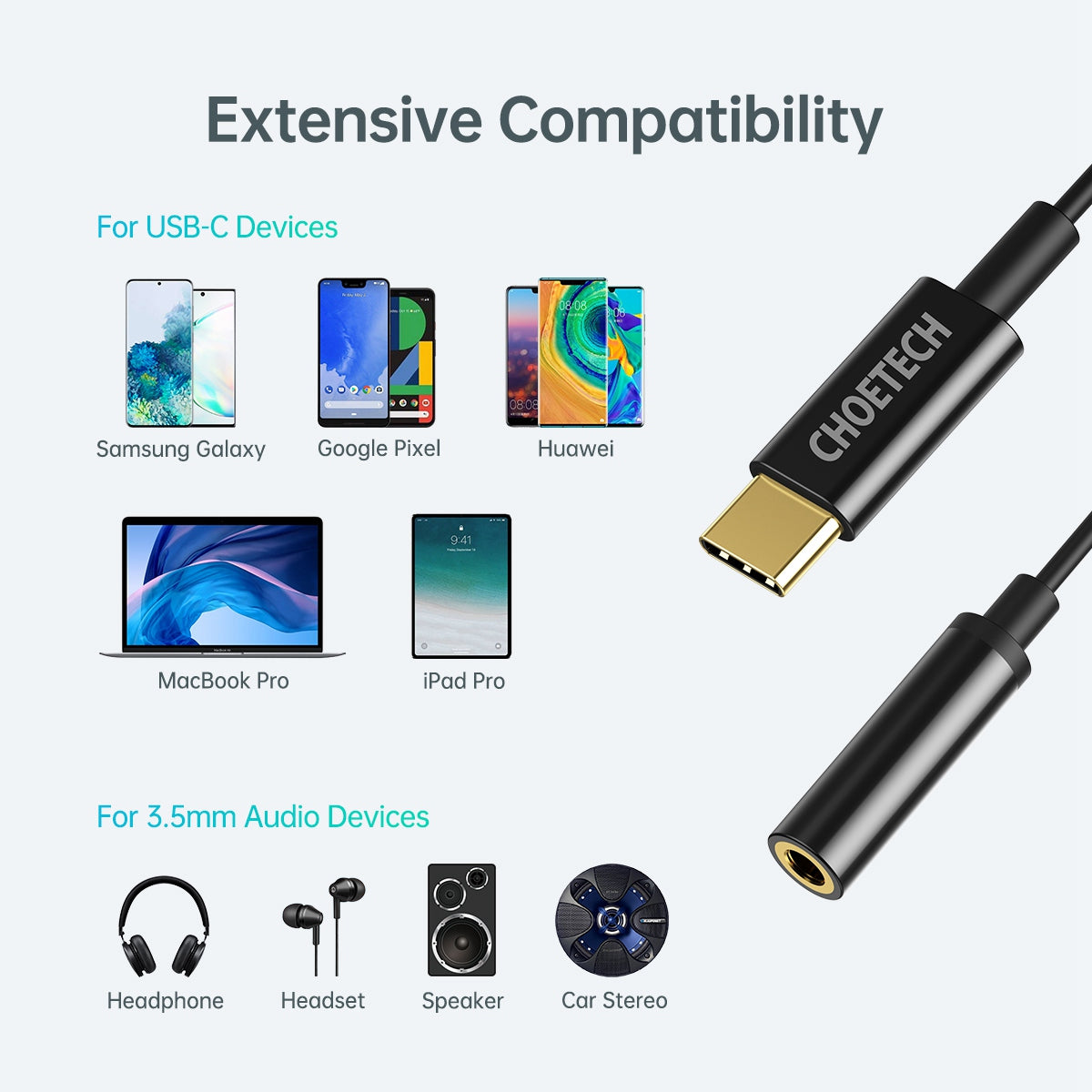 Choetech AUX003 USB-C to DC 3.5mm Female Headphone Jack Adapter Aux Audio Cable