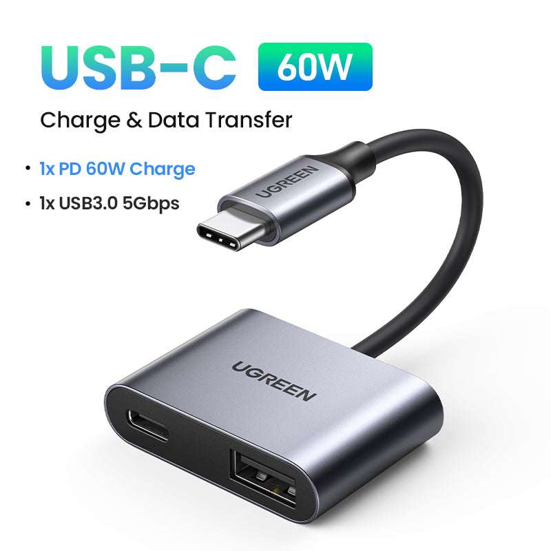 Uniqkart USB-C Hub Type-C Male to PD 60W+USB 3.0 Female Adapter 5Gbps Data Transfer Converter for MacBook Laptops