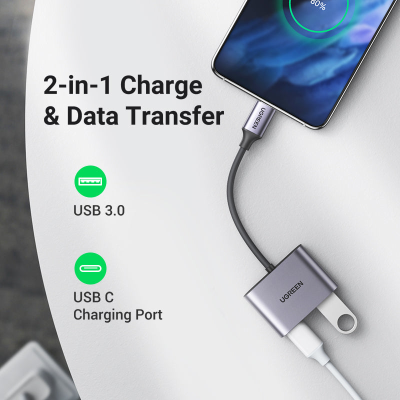 Uniqkart USB-C Hub Type-C Male to PD 60W+USB 3.0 Female Adapter 5Gbps Data Transfer Converter for MacBook Laptops