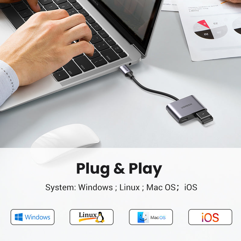 Uniqkart USB-C Hub Type-C Male to PD 60W+USB 3.0 Female Adapter 5Gbps Data Transfer Converter for MacBook Laptops