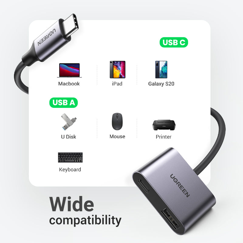 Uniqkart USB-C Hub Type-C Male to PD 60W+USB 3.0 Female Adapter 5Gbps Data Transfer Converter for MacBook Laptops