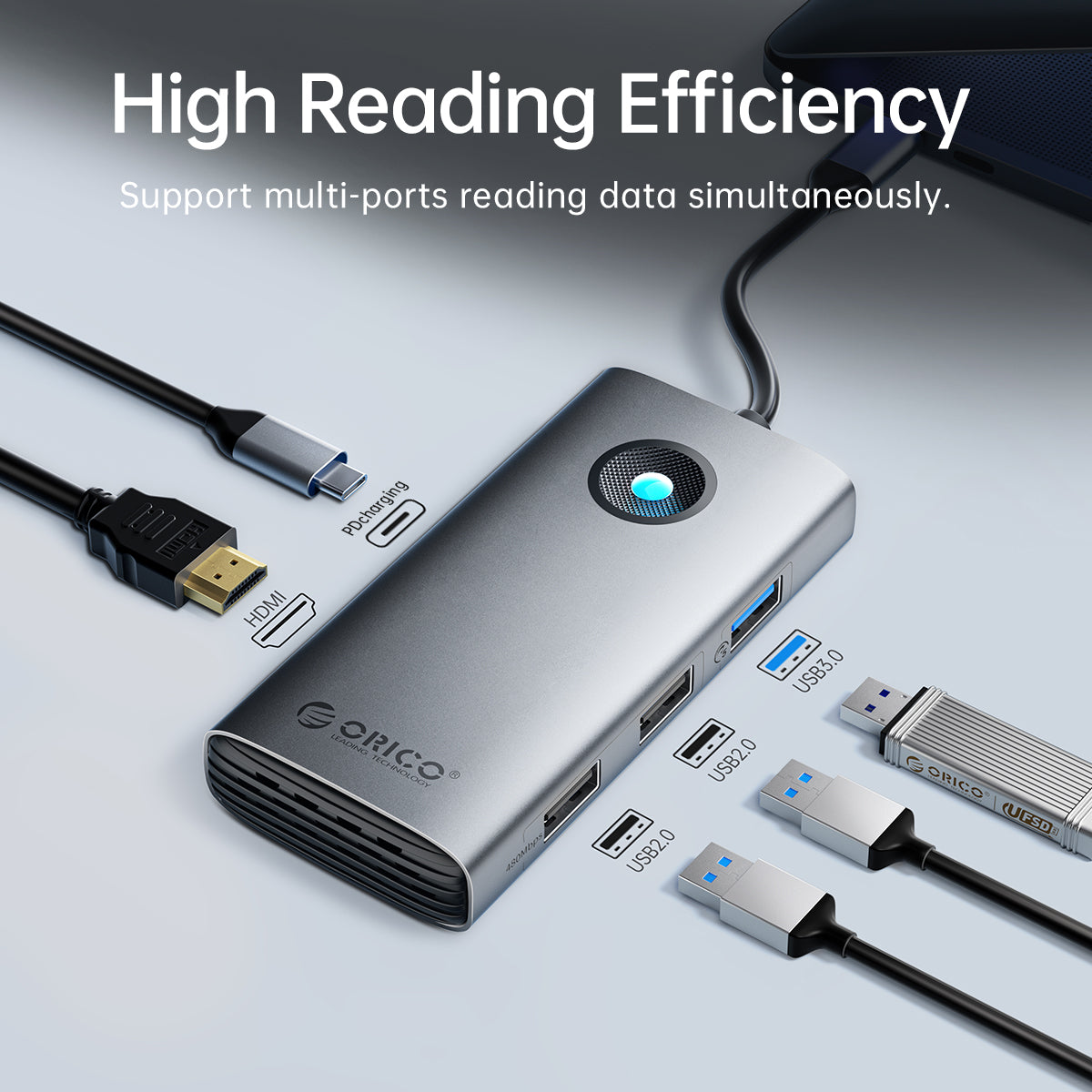 Uniqkart PW11-5P 5 in 1 Docking Station 4K Video PD 60W Charging Multifunctional Type-C Hub - Silver