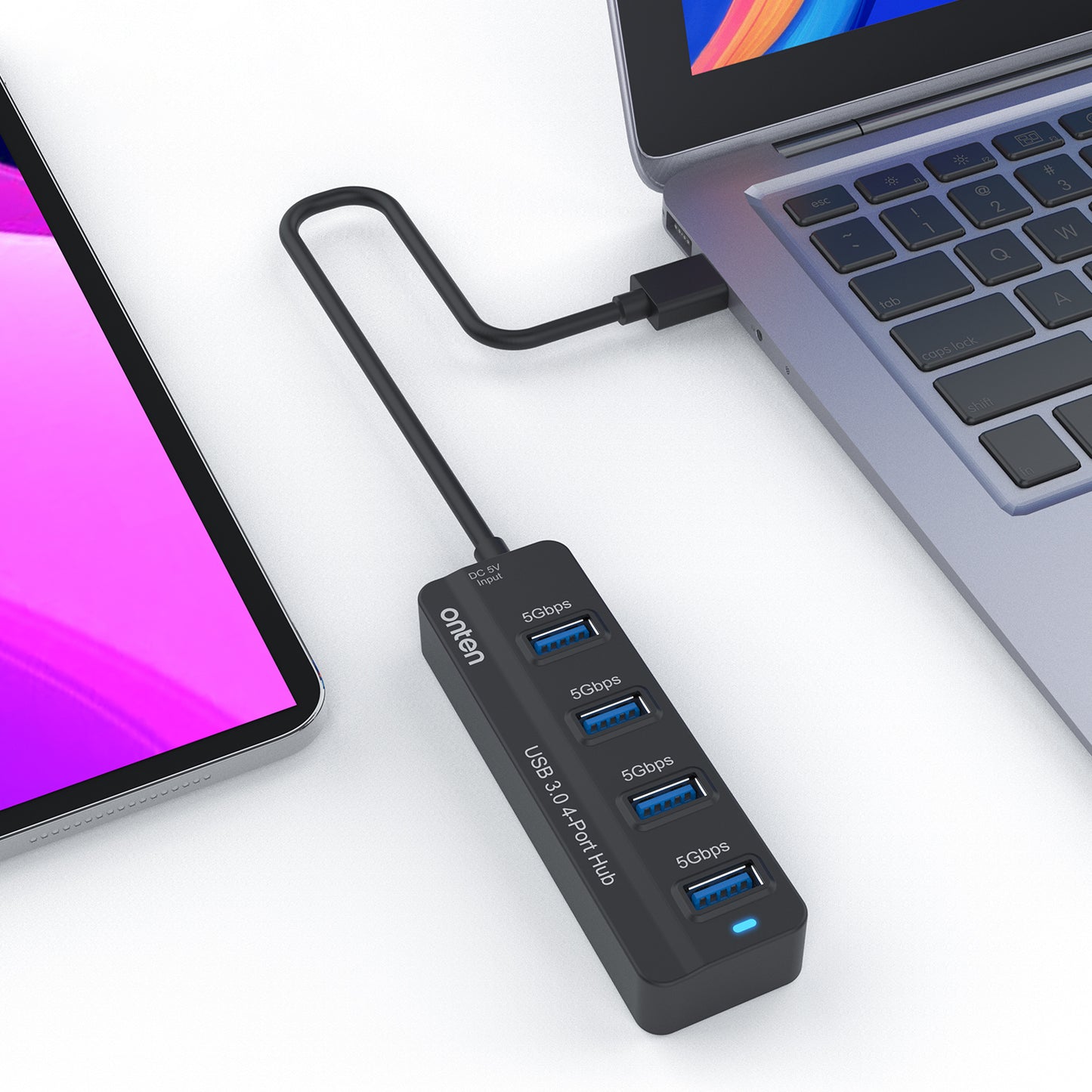 Uniqkart 5305 4-in-1 USB 3.0 4 Ports HUB USB 3.2 Gen1 Splitter Docking Station Support 5Gbps Transmission