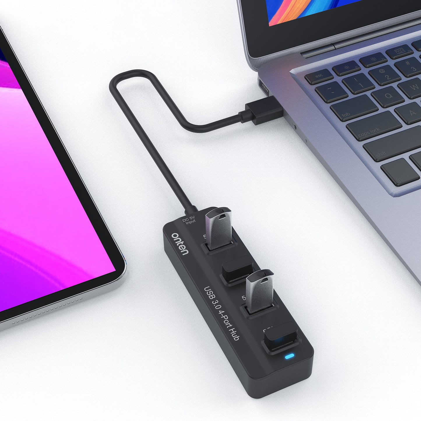 Uniqkart 5305 4-in-1 USB 3.0 4 Ports HUB USB 3.2 Gen1 Splitter Docking Station Support 5Gbps Transmission
