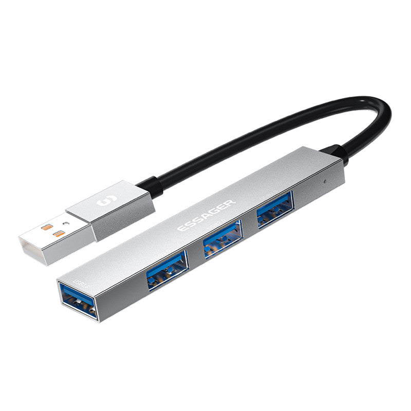 Essager 4-in-1 USB Hub 4 USB2.0 Ports Splitter Tablet Laptop Aluminum Alloy Adapter - USB-A / Silver
