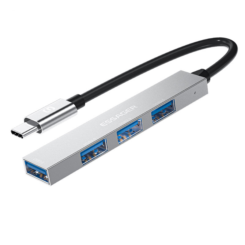 Essager 4-in-1 USB Hub 4 USB2.0 Ports Splitter Tablet Laptop Aluminum Alloy Adapter - Type-C / Silver