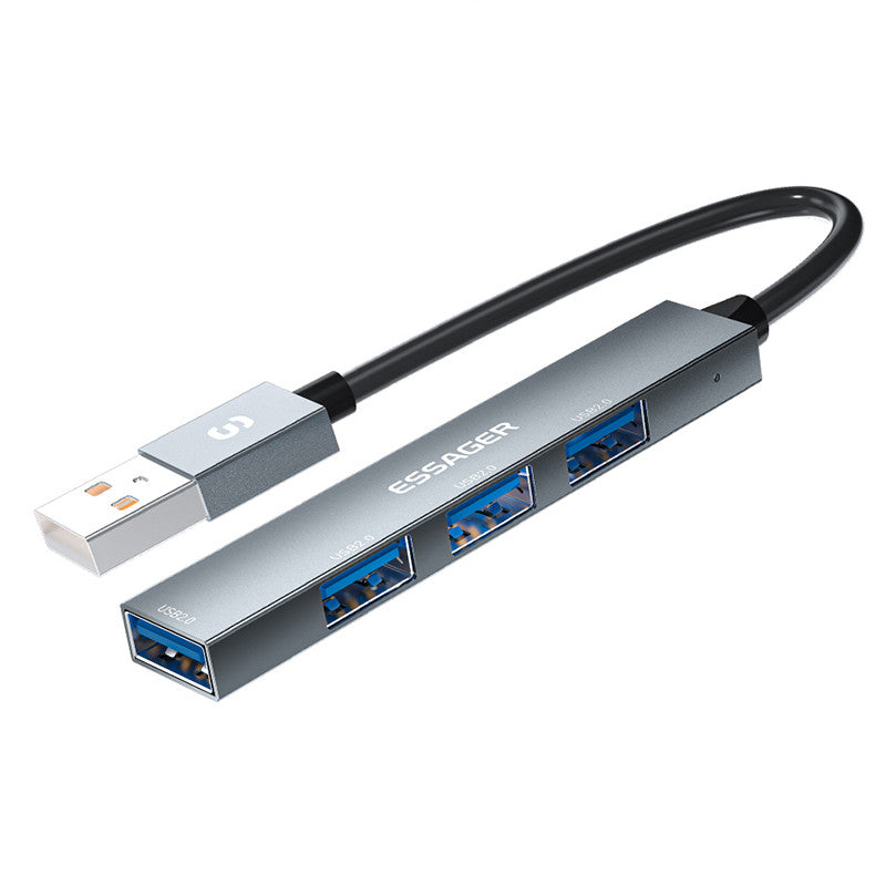 Essager 4-in-1 USB Hub 4 USB2.0 Ports Splitter Tablet Laptop Aluminum Alloy Adapter - USB-A / Grey