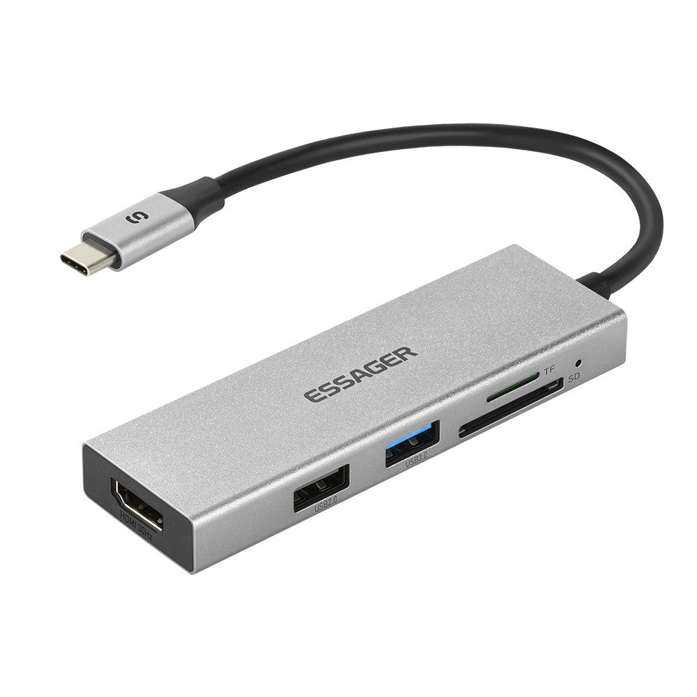 Essager 5-in-1 Aluminum Alloy USB-C Hub HDMI + USB3.0 + USB2.0 + TF / SD Slot Splitter Adapter