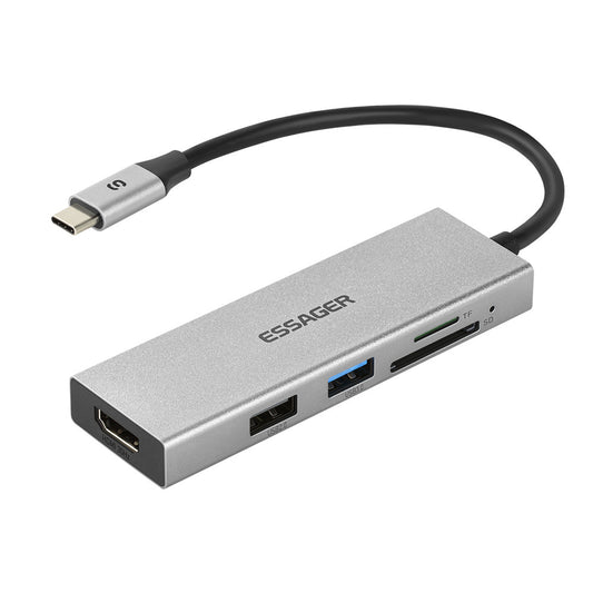 Essager 5-in-1 Aluminum Alloy USB-C Hub HDMI + USB3.0 + USB2.0 + TF / SD Slot Splitter Adapter