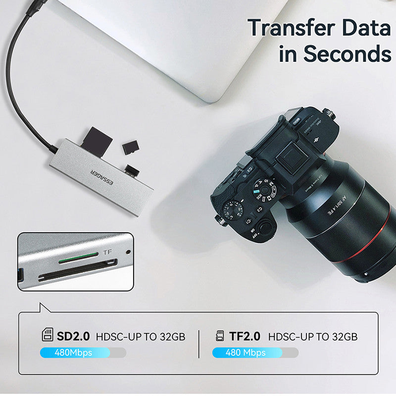 Essager 5-in-1 Aluminum Alloy USB-C Hub HDMI + USB3.0 + USB2.0 + TF / SD Slot Splitter Adapter